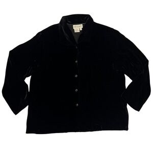 David Dart Velvet Button Up Jacket Top Black Floral Back Print Women L